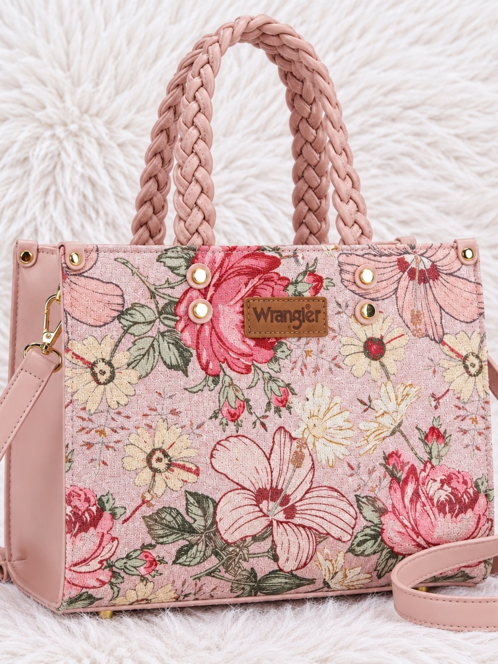 NWT Wrangler Floral Braided Handle Tote Bag – Pink
